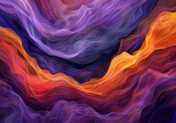 Poster - This image captures an abstract, flowing waves of silk in a spectrum of vibrant colors, implying motion, harmony, and artistic expression