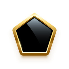 Wall Mural - black pentagon button with golden frame vector illustration. 3d glossy elegant design for empty labe