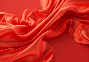 Poster - This image showcases the luxurious and smooth texture of satin fabric in a vibrant red color giving a sense of elegance and richness