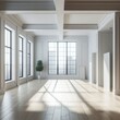 © Colon - A Room with a template mockup poster empty white and with large windows and a tree realistic photo has illustrative meaning has illustrative meaning.