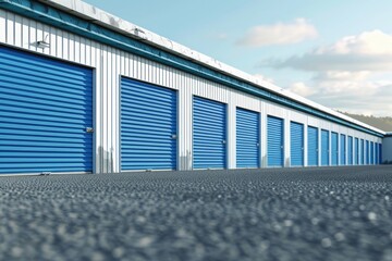 Storage Doors. Modern Industrial Warehouse Facility with Blue Metal Doors