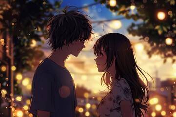 Romance and relationships of an anime couple of a girl and a man where they conduct an emotional dialogue with each other