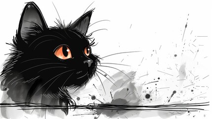 Wall Mural - A black cat with orange eyes looking at the camera, AI