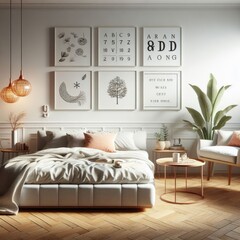 Wall Mural - Bedroom sets have template mockup poster empty white with Bedroom interior and chairs image art realistic photo photo.