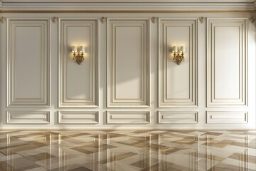 Wall Mural - Interior Wall Paneling. Classic Hardwood Wall Panels in Modern Minimalist Interior