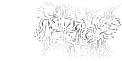 Leinwandbilder - The flowing particles create a wave pattern with a halftone black and white gradient dotted curve.