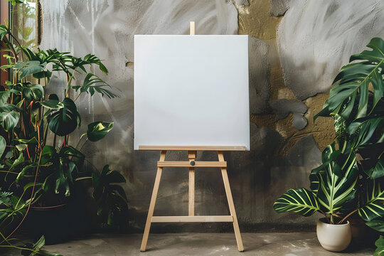 Wooden blank white easel mockup. Board for wedding inscription. Generative Ai.