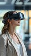Businesswoman Exploring Immersive Virtual Reality for Corporate Training and Professional Development