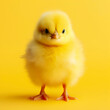 Little cute chicken on a yellow background