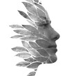 A woman's profile disappearing into a graphical leaf pattern in paintography