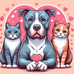 A dog and cats sitting together image art attractive harmony used for printing illustrator.