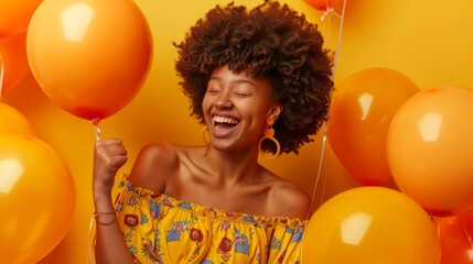 Wall Mural - Joyful Woman Celebrating with Balloons