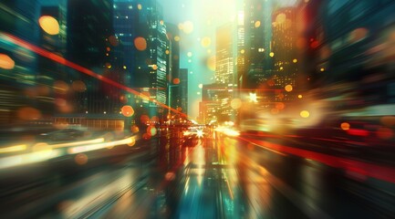 Wall Mural - futuristic cityscape blurred with light streaks for a speedy, tech vibe.