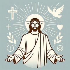 Wall Mural - A drawing of a jesus christ with his arms out image art harmony used for printing illustrator illustrator.