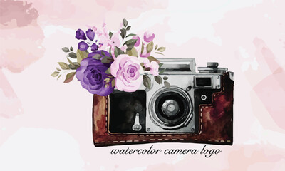 Wall Mural - watercolor camera. Perfect for photography logo. Watercolor illustration.