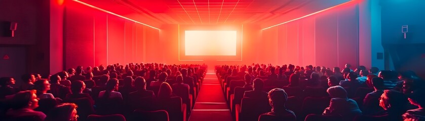 Thrilling Cinema Premiere Draws Captivated Audience in Vibrant Red Lighting