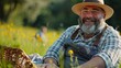 © Lerson - chubby man relaxing and enjoying a picnic with loved ones in a sunny meadow