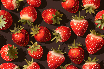 Wall Mural - strawberries on brown background | fresh fruit design | vibrant brown, juicy berries, sweet treats, 