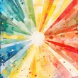 A colorful watercolor painting of a sun with a rainbow burst.
