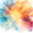 A colorful painting of a sun with a sunburst effect in watercolor style.