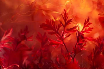 Wall Mural - ethereal closeup of red algae rhodophyta with selective focus and creative lighting abstract photo