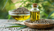 cannabis or hemp seeds and oil and herbs