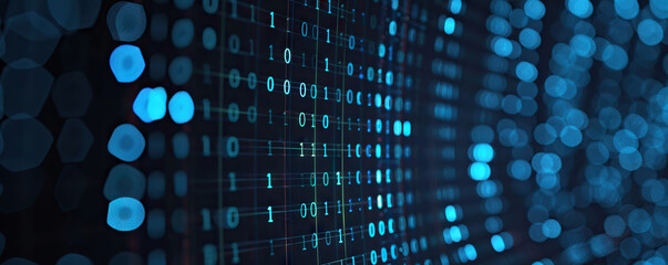 Digital background perfect for tech processes, neural networks, artificial intelligence, data transfer and encryption, digital archives, sound and graphic presentations, science, education, etc.