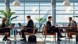 © Parintron - Business people working together in an airport lounge.