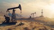 © Igbal - Oil rigs on a desert field, extracting crude oil from underground, oil production, sunset
