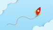 Leader,leadership,business,competition,vision,start up,think different,success. Red paper rocket in the sky