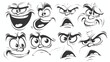 Various Cartoon Faces Expressing Different Emotions