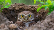 Burrowing Owl Peeking Out of Ground Hole