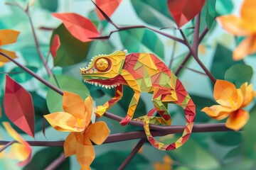 Wall Mural - A vibrant chameleon perched on a tree branch. Perfect for nature and wildlife concepts