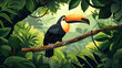 Toucan Sitting on Branch in Jungle