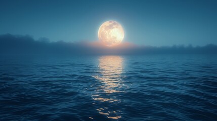 Wall Mural - a large moon is reflected in the calm water of a lake