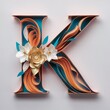 Letter K Embellished with Floral Designs, Elegant Paper Quilling Art.