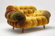 Stylish Yellow and Brown Textured Bubble Sofa on White Background.