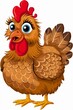 Detailed Cartoon Illustration of a Cute Brown Chicken with Prominent Features.