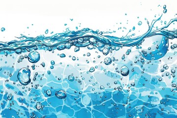 Wall Mural - Close up of blue water surface with bubbles. Suitable for aquatic themes