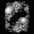 Monochrome Floral Skulls Decoration Embracing Eternity Concept.