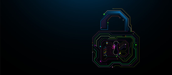 Poster - Cyber security concept. Lock symbol. Cyber security technology. Circuit board. Illustration vector