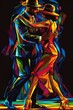 Colorful, Stylish Couple Performing a Passionate Tango Dance in Vivid Abstract Art Style.