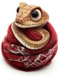 Adorable Snake in Red Scarf Smiling in Snowy Environment, Winter Warmth.