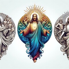 Wall Mural - Many religious images jesus christ art attractive harmony has illustrative meaning illustrator.