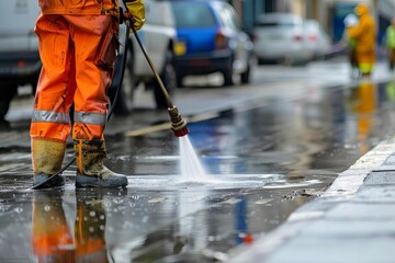 high pressure water jet cleaning city street urban maintenance services