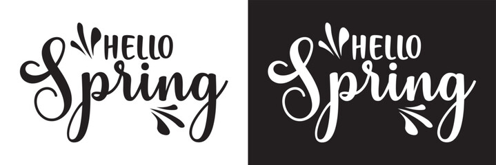 Wall Mural - Hello Spring collection text banner. Handwriting Hello Spring set lettering. Hand drawn vector art. isolated on white and black background. EPS 10 