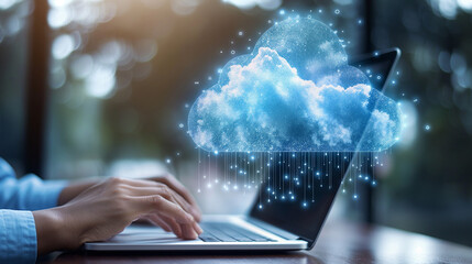 Internet network technology, IoT, digital software development, computer code, modern tech concept. Internet network with wireless connection, cloud computing, computer script on laptop.
