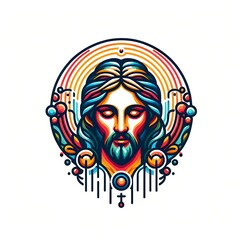 Wall Mural - A colorful drawing of a jesus christs face photo has illustrative meaning used for printing card design illustrator.