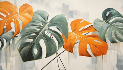 Sticker - Vibrant Monstera Delight: Colorful Illustration of Lush Tropical Leaves