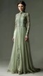 © Yi_Studio - Beautiful Light Green Lace Dress with Long Sleeves